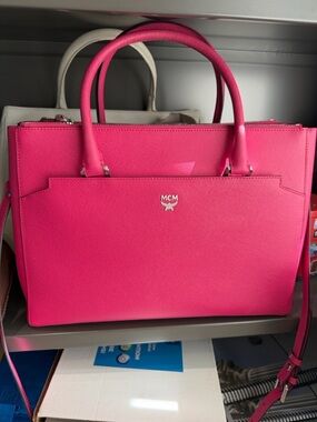 MCM Hot Pink Leather Structured Satchel